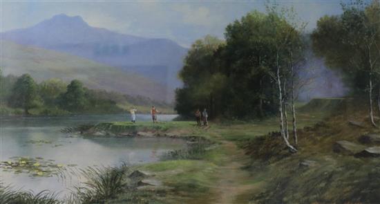 Michael Matheuss, oil on board, golfers, signed, 40 x 65cm